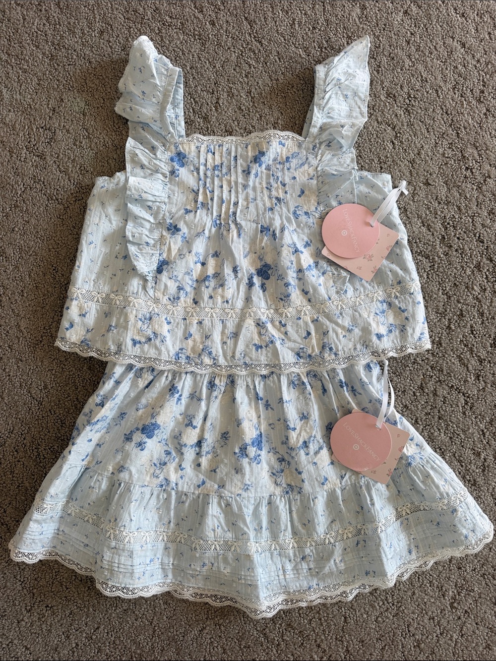 LoveShackFancy Ruffle Tank & Tiered Skirt Set Cottagecore Floral Bundle Girls 14